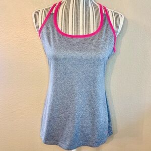Champion Athletic Tank Top Small Grey Hot Pink Trim Racerback Vented Back